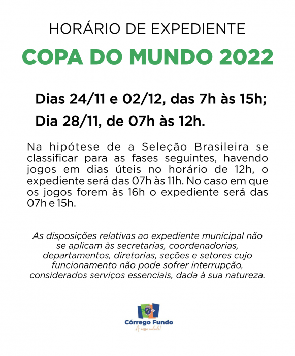 PREFEITURA DE ECOPORANGA DIVULGA HORÁRIO DE FUNCIONAMENTO DURANTE OS JOGOS  DO BRASIL NA COPA DO MUNDO 2022 - PREFEITURA MUNICIPAL DE ECOPORANGA - ES